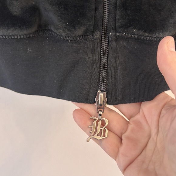 BCBGMAXAZRIA Black Y2K Velour Zip Up Embroidered Logo Hoodie Womens Size M - Picture 7 of 11